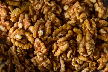 walnuts kernels as background Close up
