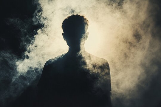 silhouette of a person and smoke around