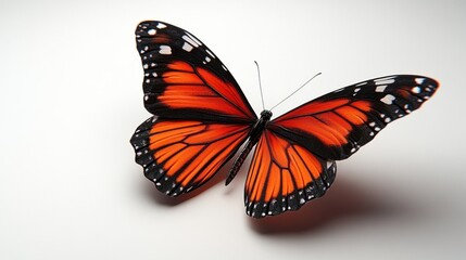 Fototapeta premium A vibrant butterfly with orange and black wings on a light background.