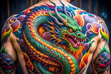 Obraz premium Intricate Dragon Tattoo Design with Bold Lines and Artistic Details for Body Art Inspiration