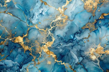Fototapeta premium Abstract blue marble texture with gold splashes, blue luxury background, Blue background marble abstract texture pattern gold watercolor gray white dark paint green luxury. Background blue marble