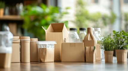 Eco friendly packaging made from biodegradable materials. Zero waste and recycling shopping concept