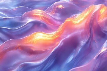 Obraz premium mesmerizing holographic foil background with undulating waves of iridescent blue violet and yellow abstract pattern creates a futuristic otherworldly aesthetic