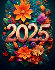 Obraz premium 2025 on a floral background