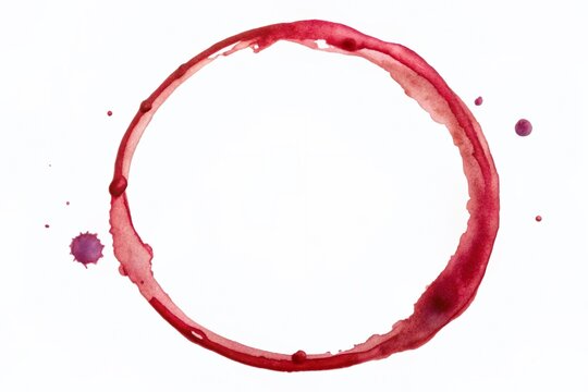 Vibrant red wine stain forms a circular watercolor mark on a white background, evoking the idea of a careless spill or deliberate artistic expression.