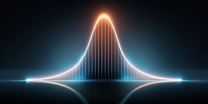 Illuminated blank bell curve graph on a dark background, highlighting the Gaussian distribution concept, with subtle