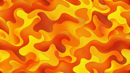 Orange and yellow patterns blend in a mesmerizing camouflage design, featuring abstract shapes and textures that evoke