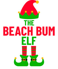 The Beach Bum Elf Christmas T-Shirt Design Holiday Elf Christmas Illustration