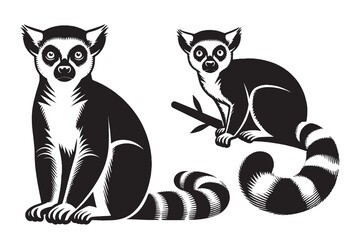 Lemur. Black and white simple vector illustration. Emblem, logo, print, isolated object © Victoria