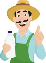 Farmer characters show off their high-quality dairy products