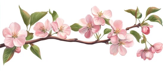 Fototapeta premium Painting of a branch with blooming pink apple flowers