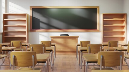 School Interior with Blank Blackboard Mockup