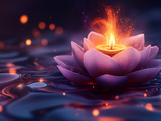 Lotus Candle Serenity: Tranquil Reflections on Water