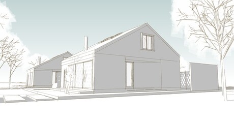 sketch of a modern house 3d rendering	
