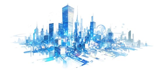 Obraz premium Illustration of a modern cityscape on a white background featuring skyscrapers banks and office buildings symbolizing business success and international corporations