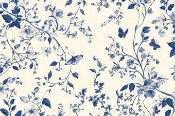 Elegant floral and butterfly pattern on soft background for textile design.