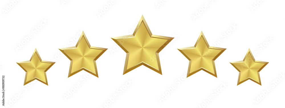 Wall mural isolated 5 shiny gold on a transparent background, brass star with metallic effect. five elements fo