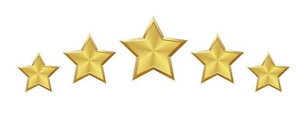 Fototapeta premium Isolated 5 shiny gold on a transparent background, brass star with metallic effect. Five elements for medals, awards, rating designation, hotels status, customer feedback, review. Vector EPS10