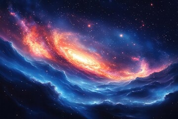 Obraz premium minimalist vector illustration of milky way galaxy swirling cosmic dust and stars against deep space background subtle 3d depth effect