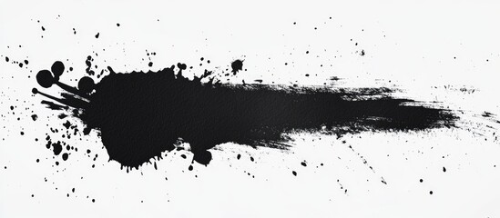 Black Paint And Ink Splash On White Background Textured Grunge Watercolor Brush Stroke Banner Blot Feature Image Wallpaper Poster With Blank Space