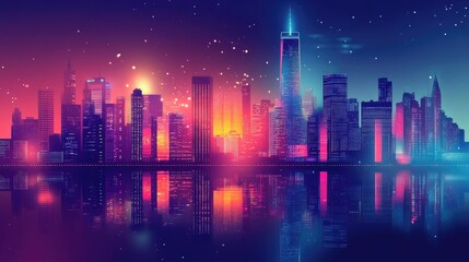 Stunning Nighttime Cityscape Blurry Background With Neon Lights Skyscrapers And Vibrant Atmosphere Digital Art Photography