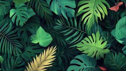 Fototapeta premium Abstract Tropical Jungle Greenery Leaves Background Wallpaper Design Pattern Created With Ai