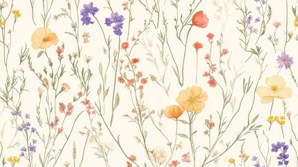 Seamless pattern of hand drawn wildflowers on a plain background Suitable for various celebrations scrapbooking textiles home decor and paper crafts