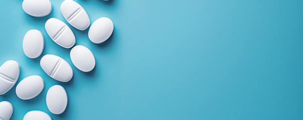 White Pills on Bright Blue Background