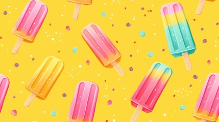 Seamless pattern illustration of cute popsicles on a yellow background