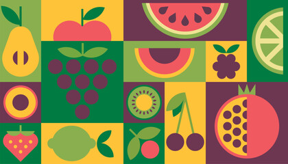 Background vector geometric healthy food fruits vegetables menu packaging