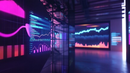 Digital office space with AR glasses projecting financial data and graphs in real-time, colorful holographic elements, high-tech vibe.