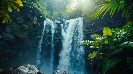 Obraz premium The best times to visit a waterfall are often early in the morning or late in the afternoon