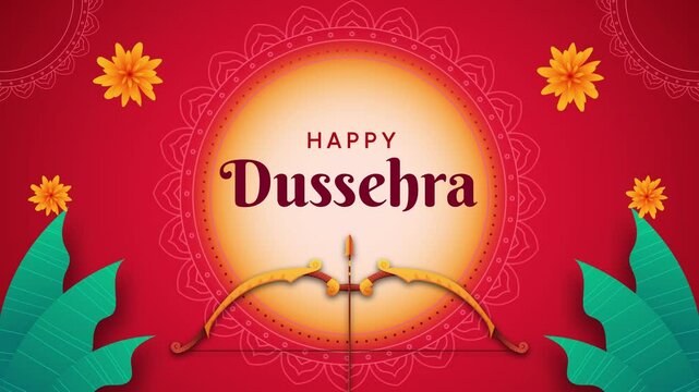 A Hindu festival that celebrates the victory of good over evil. happy Dussehra greetings to all. Animated template and wish card.