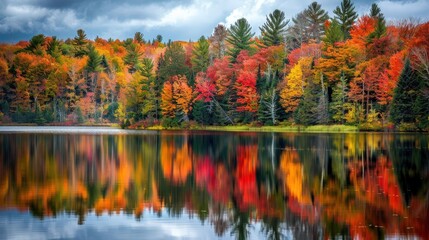 Fototapeta premium The changing colors of autumn foliage are due to the breakdown of chlorophyll, revealing the pigments responsible for the reds, oranges, and yellows.