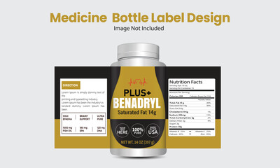 Medicine bottle label design, packaging design, Editable vector file bottle label illustration