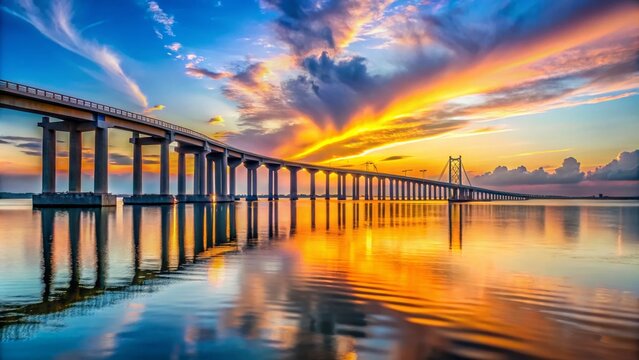 Majestic General Rafael Urdaneta Bridge spans across Lake Maracaibo in Venezuela, showcasing its striking architecture