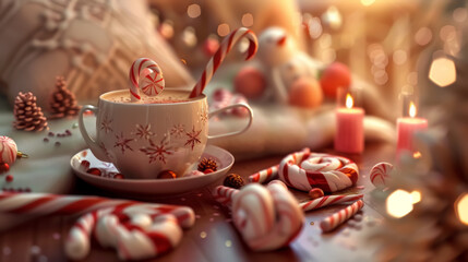 Cozy Hot Chocolate with Candy Canes and Candlelight