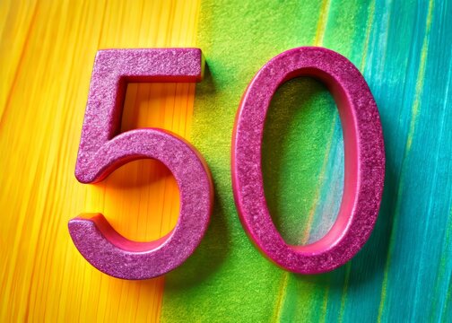 Vibrant close-up of a 5o number symbol representing the concept of a five-o'clock hour in style