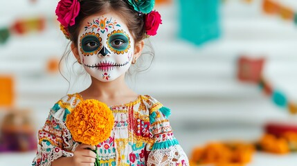 A child with colorful Day of the Dead makeup