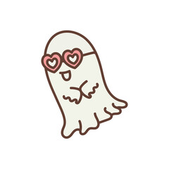 Retro Cute Halloween Ghost with Heart Glasses, Boo Ghost Illustration