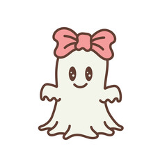 Retro Cute Halloween Ghost with Bow, Boo Ghost Illustration