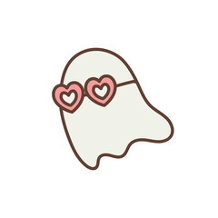 Retro Cute Halloween Ghost with Heart Glasses, Boo Ghost Illustration