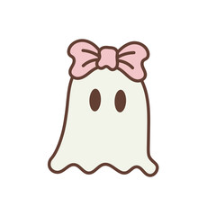 Retro Cute Halloween Ghost with Bow, Boo Ghost Illustration