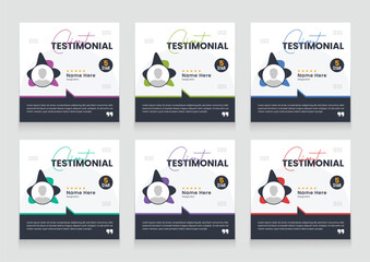 Clean and simple client testimonial banner set template. customer review social media post carousel template design.
