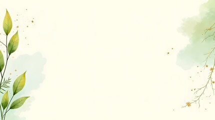 Obraz premium Green leaves border with a vintage, grunge texture and watercolor splashes, perfect for nature-inspired designs