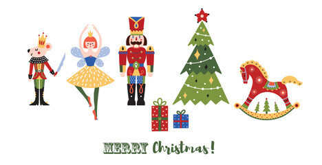 Nutcracker. Cute Christmas gorizontal border. Christmas illustration.