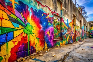 Obraz premium Vibrant splashes of colorful graffiti artfully repair cracks on a worn concrete wall, transforming urban decay into a stunning, dynamic, and thought-provoking visual masterpiece.