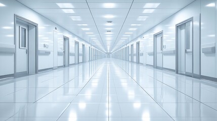 Neatly Organized Hospital Hallway with Bright Lighting