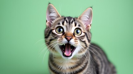 Obraz premium Cute Tabby Kitten with Big Green Eyes Yawning