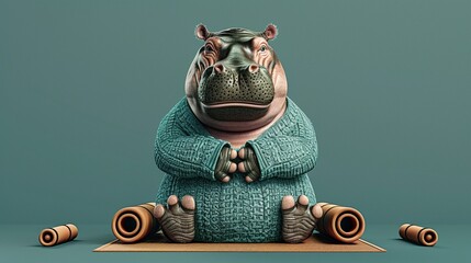 A hippopotamus 3D cartoon character in a photographers outfit with a camera and hat, standing cheerfully, wide smile and round friendly eyes, exuding warmth and playfulness
